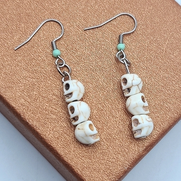 Handcrafted Skull Hook Earrings - Picture 1 of 12
